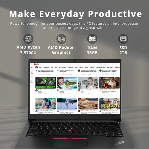 14" FHD Laptop, AMD Ryzen 7 5700U, 36GB RAM, 2TB SSD, Black G394