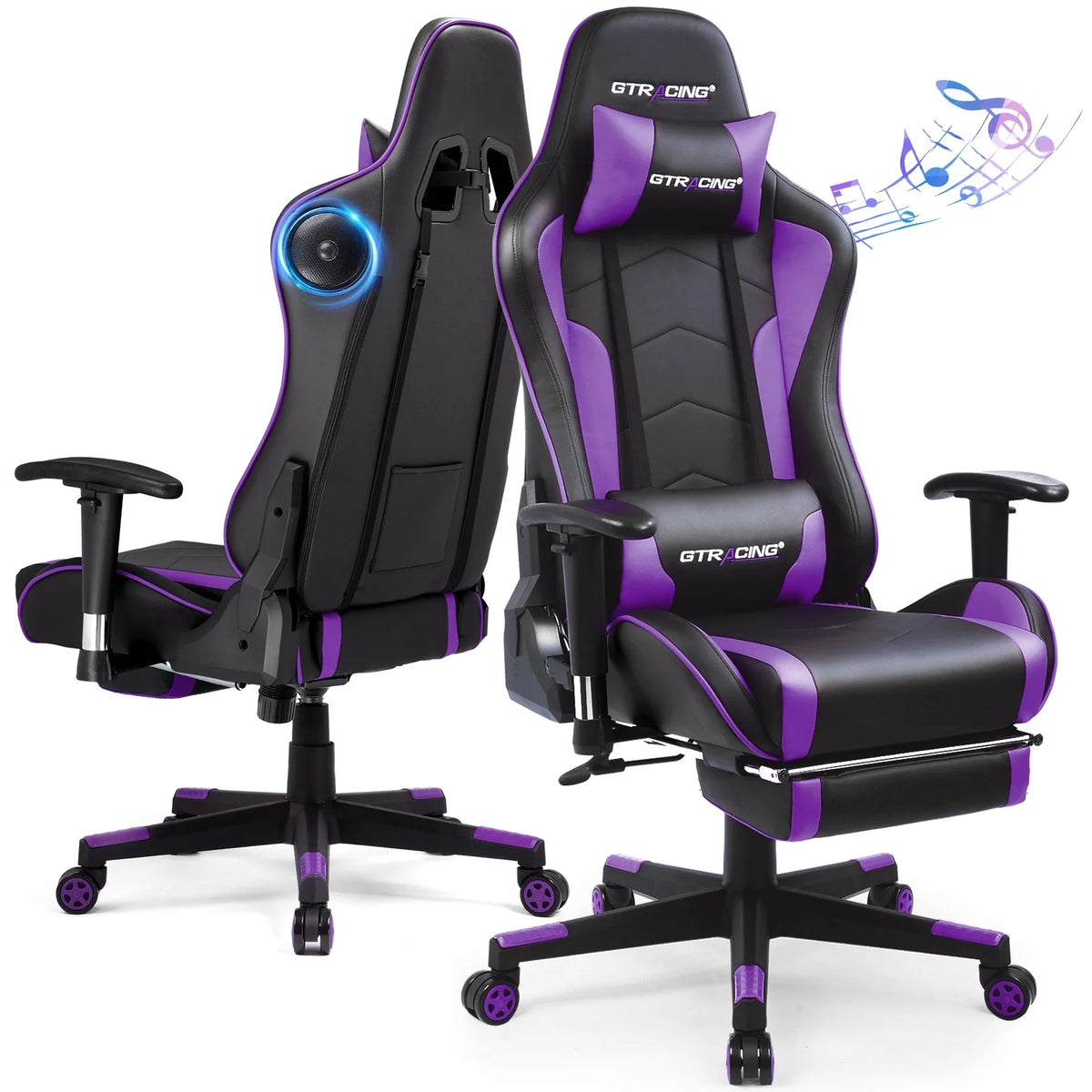 Purple Gaming Chair with Speakers and Footrest H55567