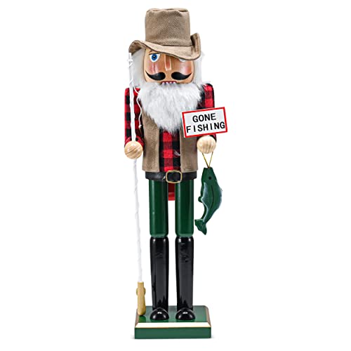 Red and Green Wooden Fisherman Nutcracker 15" V7863