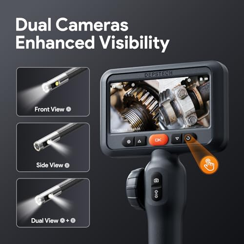 Dual Lens Articulating Endoscope Camera with Lights, 4.5" Screen, 5FT Flexible G457
