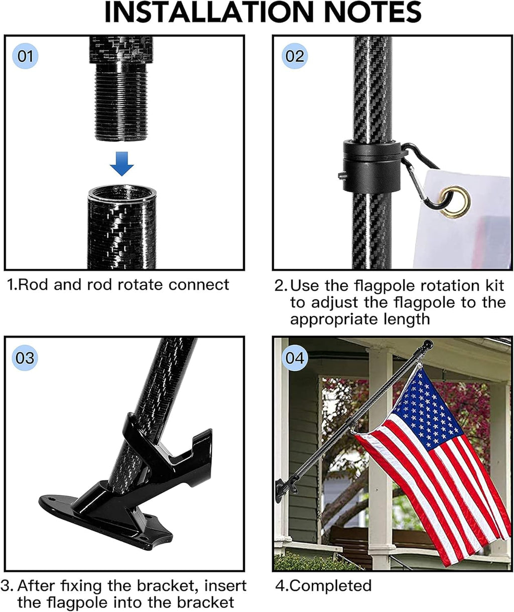 Black Carbon Fiber Flag Pole with Wall Mounted Holder Z169