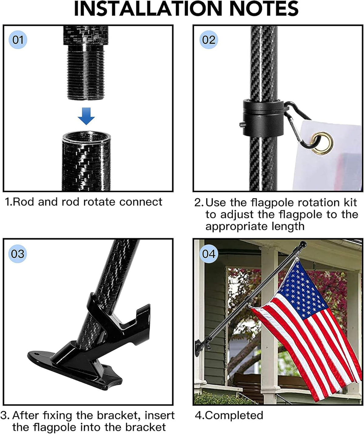Black Carbon Fiber Flag Pole with Wall Mounted Holder Z169