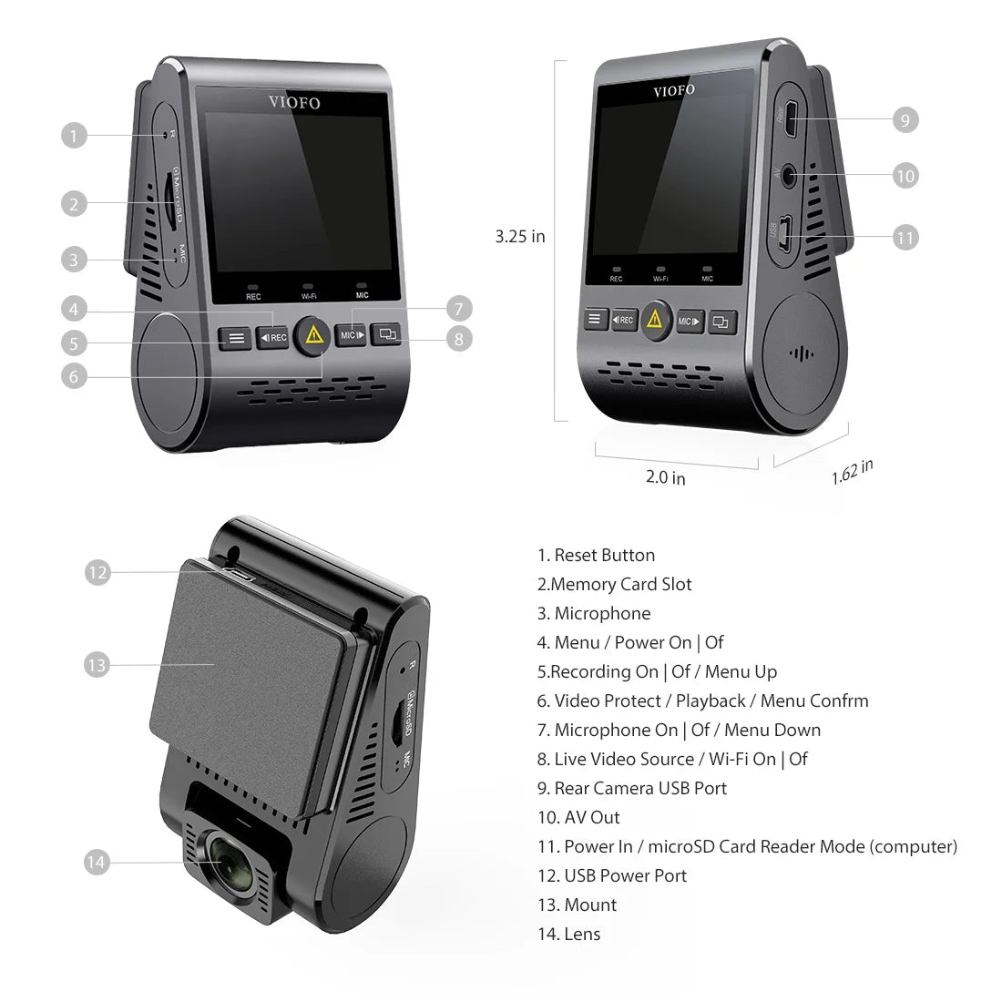 2K 1440P 60FPS + 1080P 30FPS Dashcam Front and Rear M597