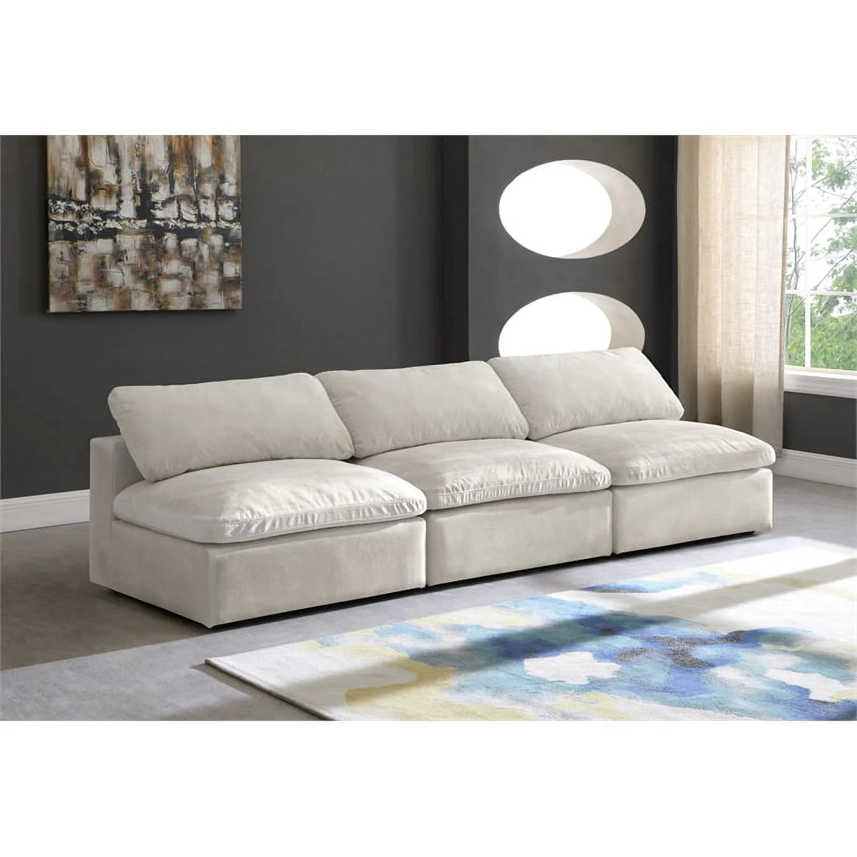 Cream Velvet Modular 3 Piece Armless Sofa J9767