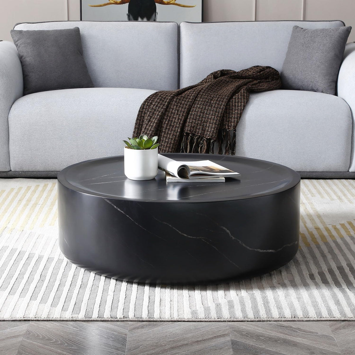 Black Faux Marble Round Coffee Table H564
