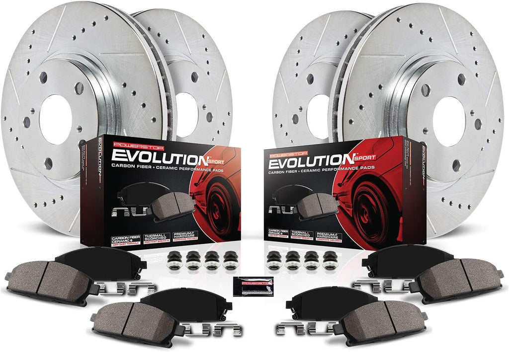 Front and Rear Carbon Fiber Brake Pads with Drilled & Slotted Brake Rotors Kit S527645