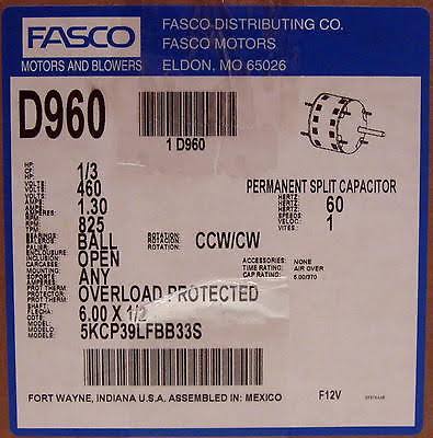 1/3HP 825 RPM 5.6x22 Diameter 460 Volts Motor Z100