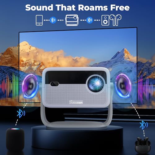 Smart Projector with WiFi and Bluetooth, 600 ANSI Native 1080P, 360° Rotation 4K Support F674