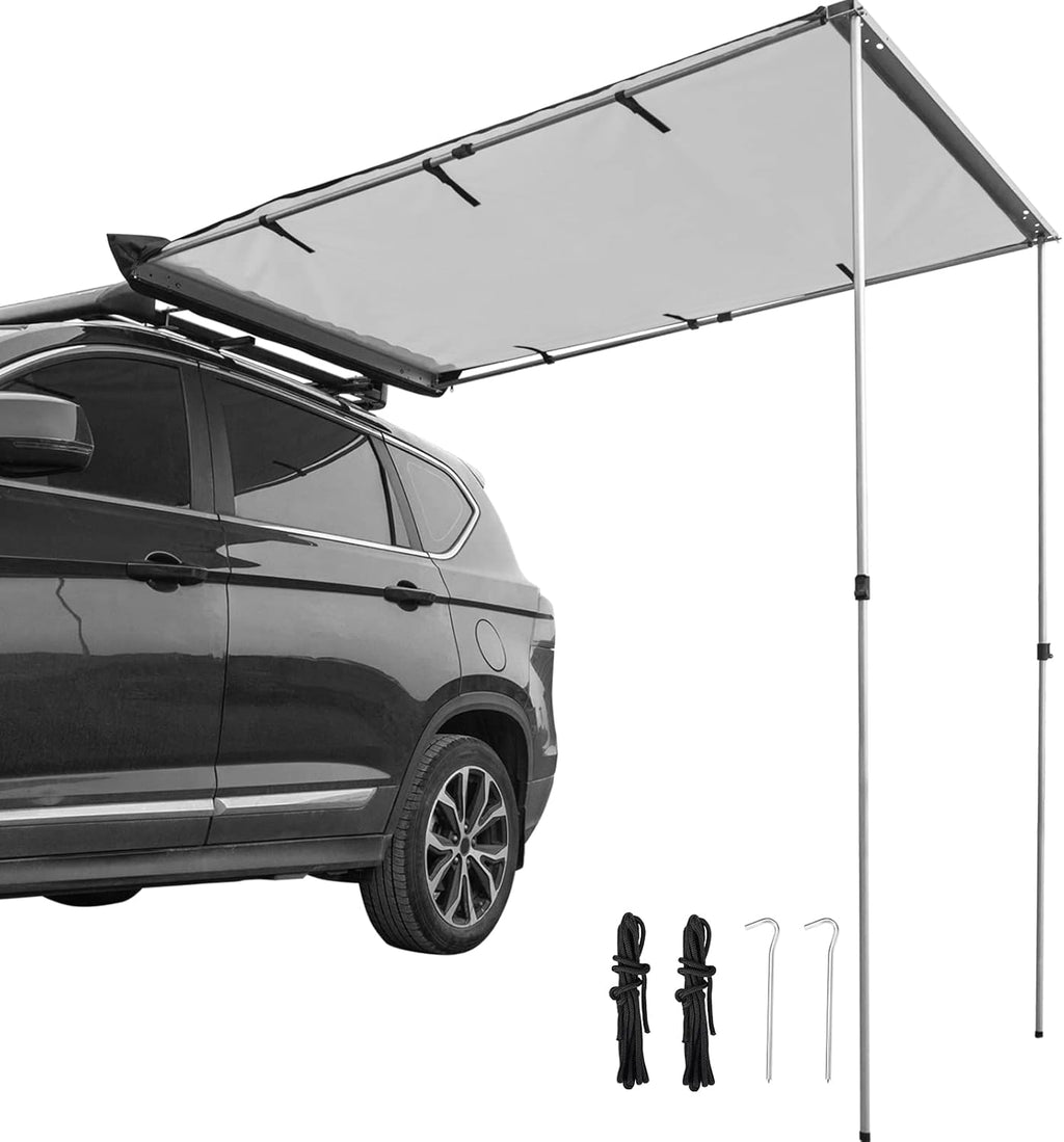 Car Side Awning, 7.6'x8.2', Retractable Waterproof UV50+ with Carry Bag, Grey D3836