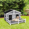 Wood Large Dog House Elevated Pet Shelter with Porch Deck E537