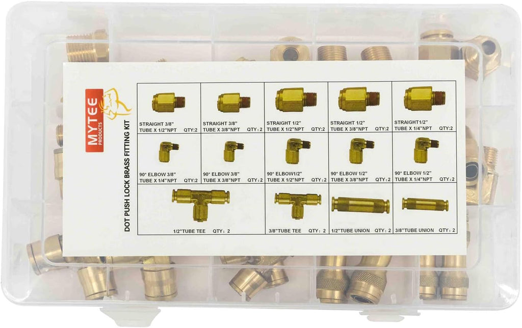 DOT Brass Push to Connect Air Brake Line Fittings Connector Kit 28-Piece W4768