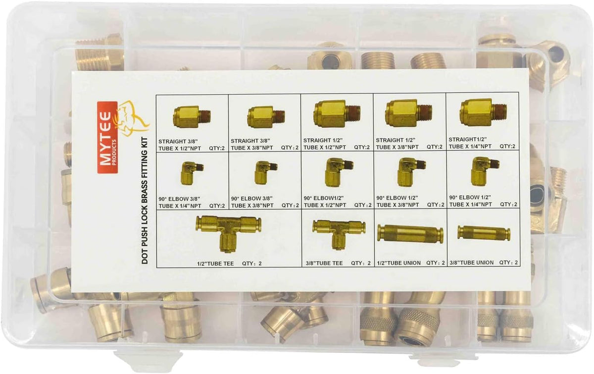 DOT Brass Push to Connect Air Brake Line Fittings Connector Kit 28-Piece W4768