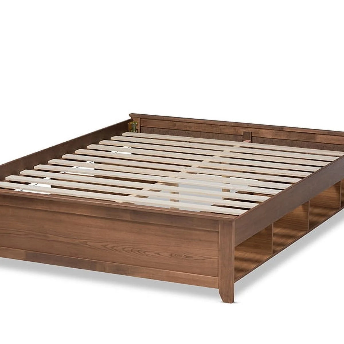 Queen Size Ash Walnut Brown Wood Storage Bed Frame G625