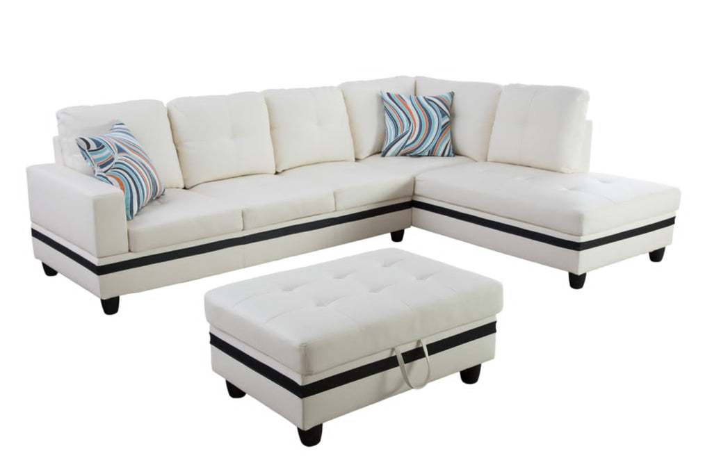 Black&White Leather Sectional Sofa Set with Storage Ottoman and Matching Pillows F21951