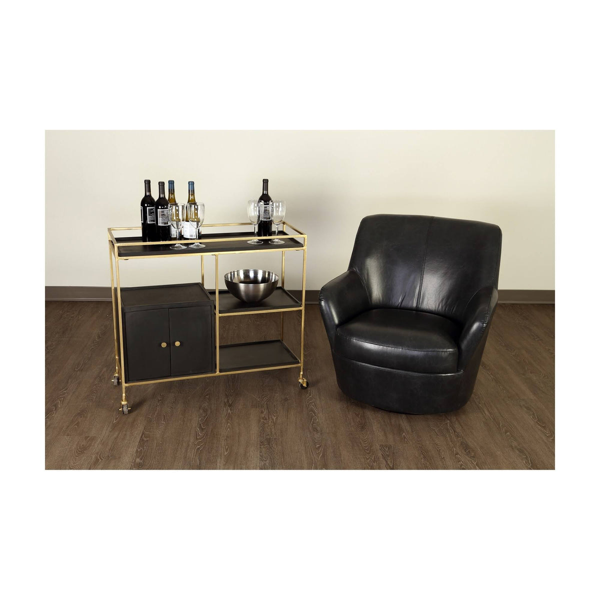 Black 3 Shelf 2 Door Cabinet Bar Cart M574154