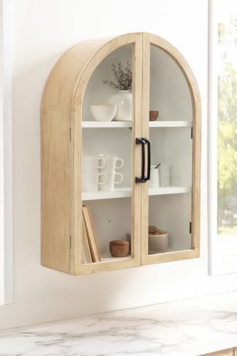 Natural Wood and White Arched Wall Cabinet Q739749