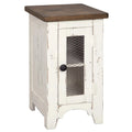 Brown and White Chair Side End Table with Wire Metal Grill Cabinet P497991