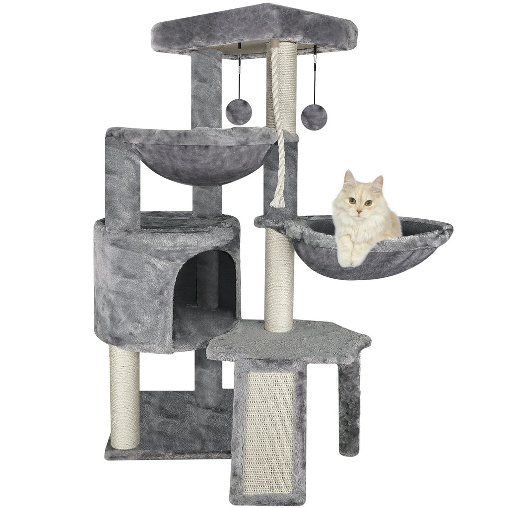 Grey Cat Tree with Scratching Posts and Hammocks S89537
