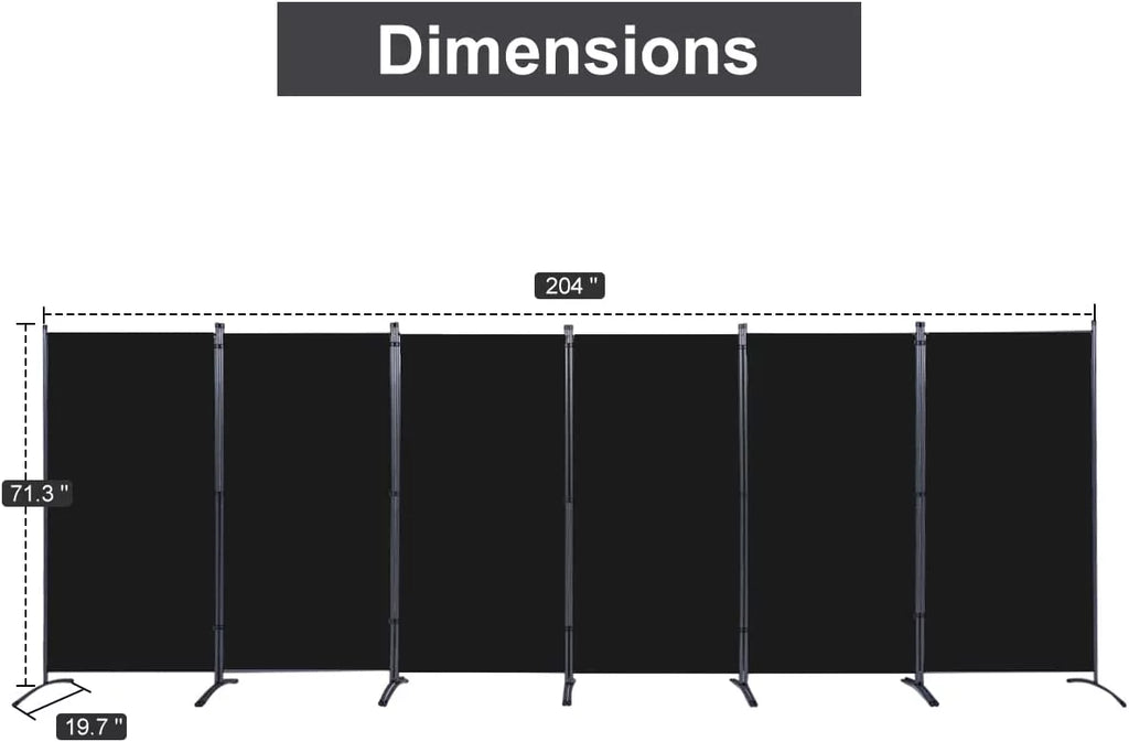 Black 6-Panel Folding Room Divider E4878