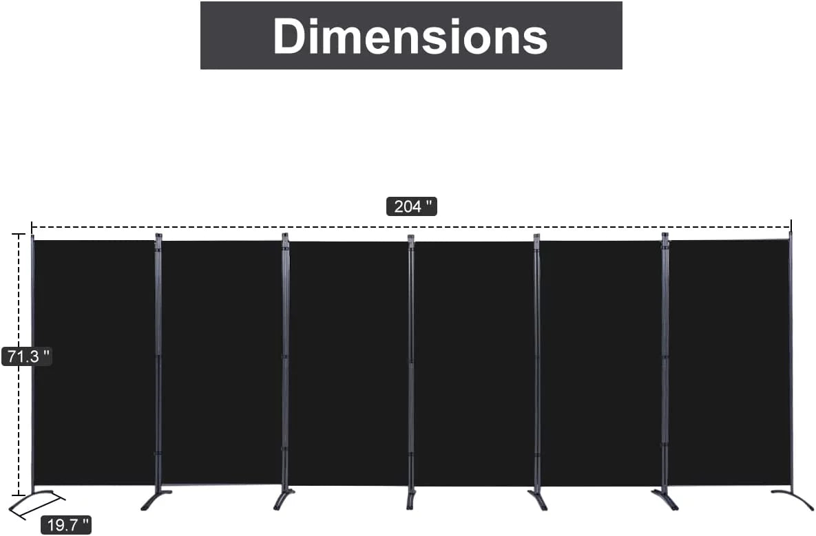 Black 6-Panel Folding Room Divider E4878