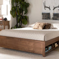 Queen Size Ash Walnut Brown Wood Storage Bed Frame G625