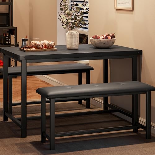 Dining Table Set for 4 with 2 Upholstered Benches R438738