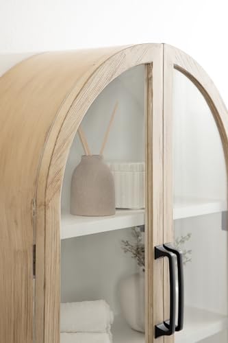 Natural Wood and White Arched Wall Cabinet Q739749