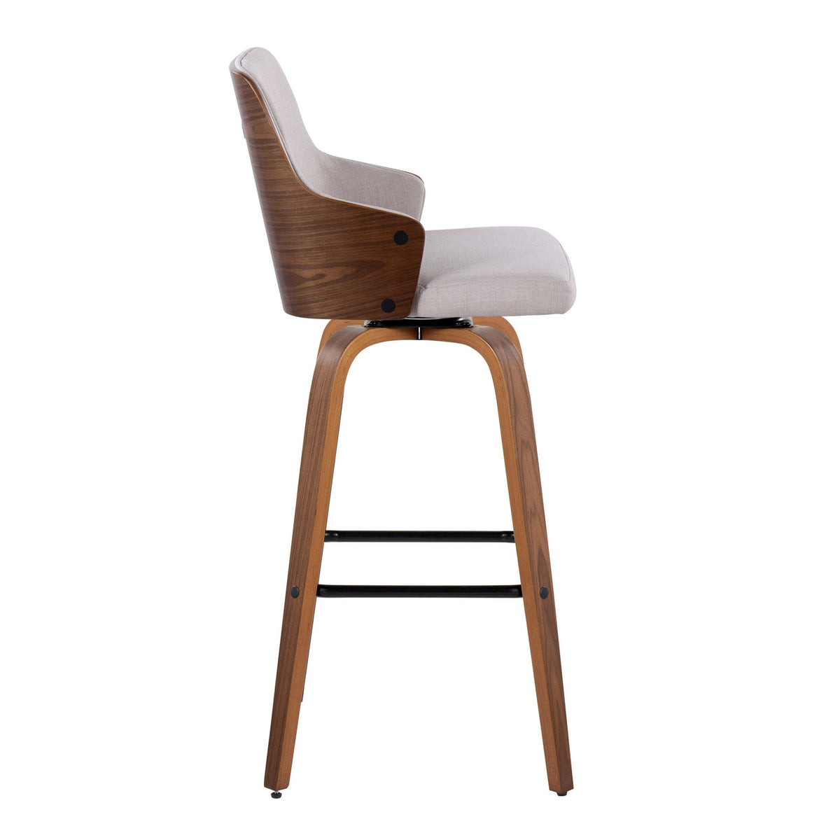Walnut Wood Beige Fabric Swivel Barstool Set of 2 Z756644