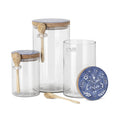 Glass Canister with Wooden Lid and Spoon Set of 3 X42002