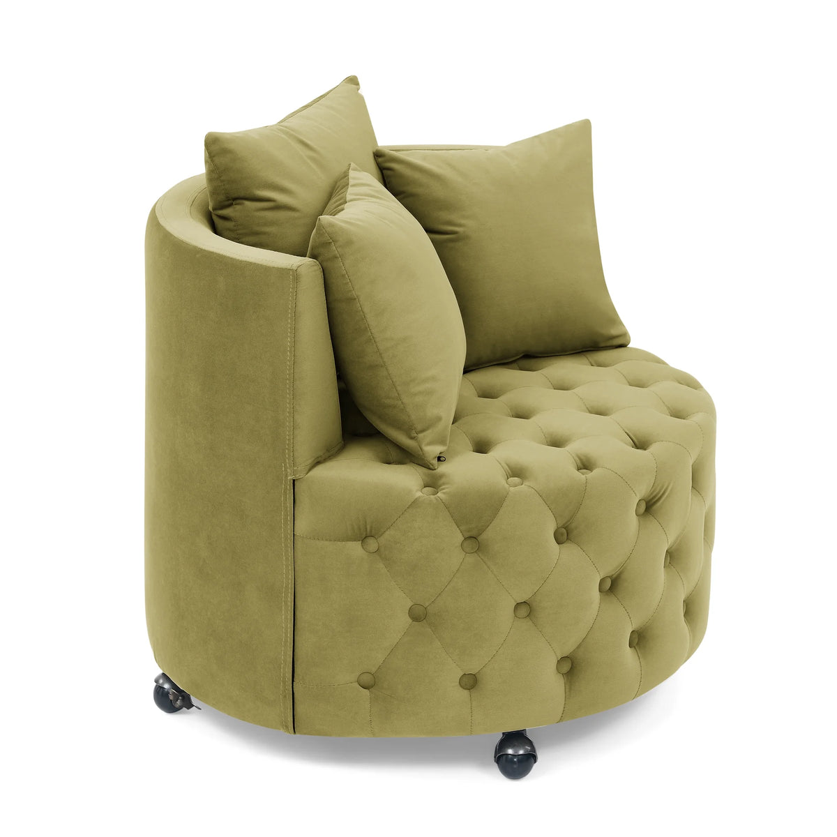 Khaki Green Velvet Swivel Chair with Wheels T1625