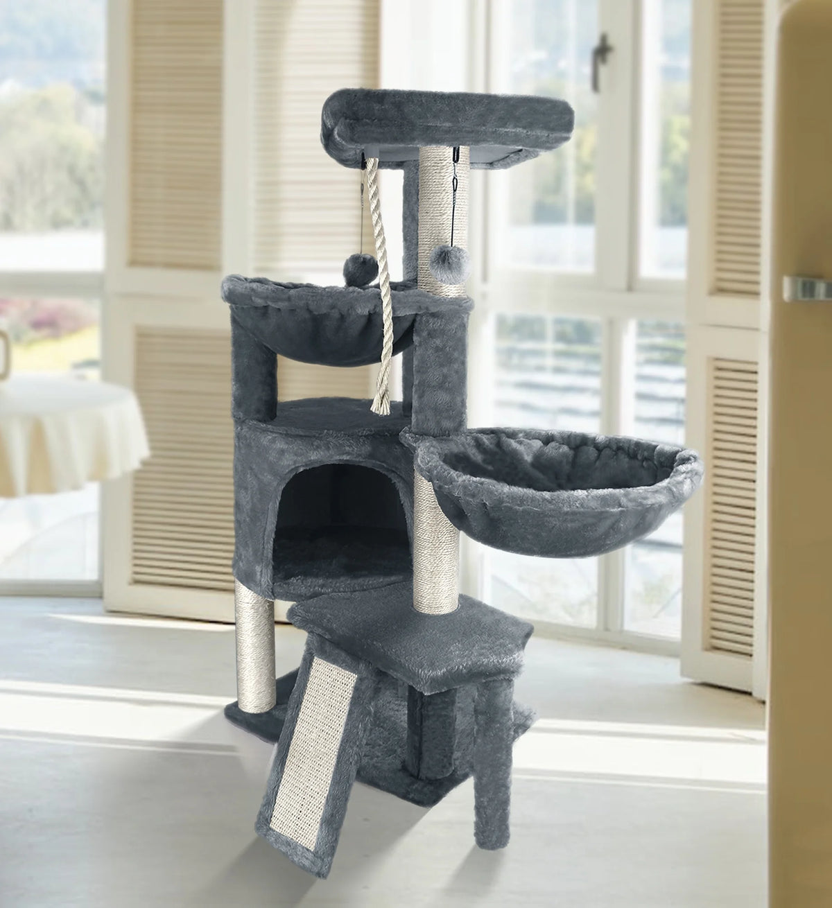 Grey Cat Tree with Scratching Posts and Hammocks S89537