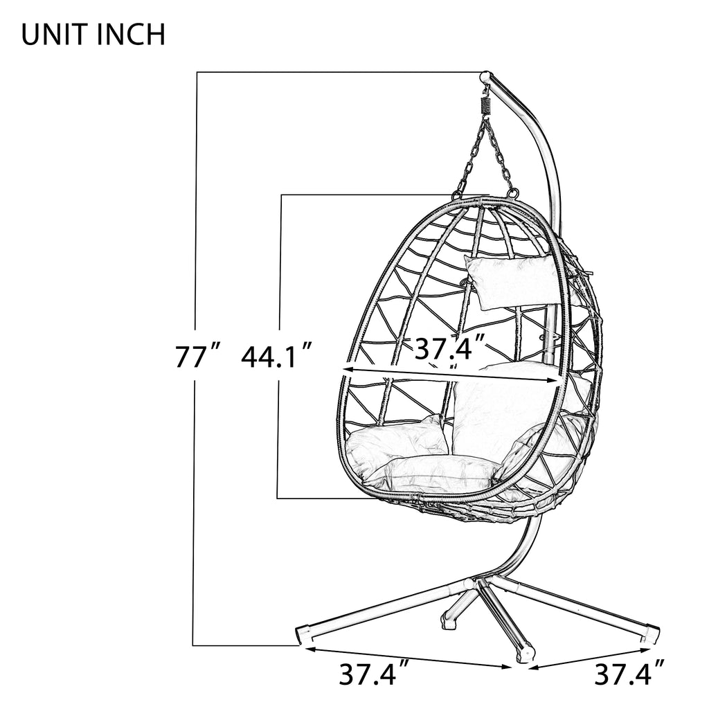 Egg Chair with Stand, Steel Frame Swing Chair Max 350Lbs with Cushions & Pillow Gray Z942422