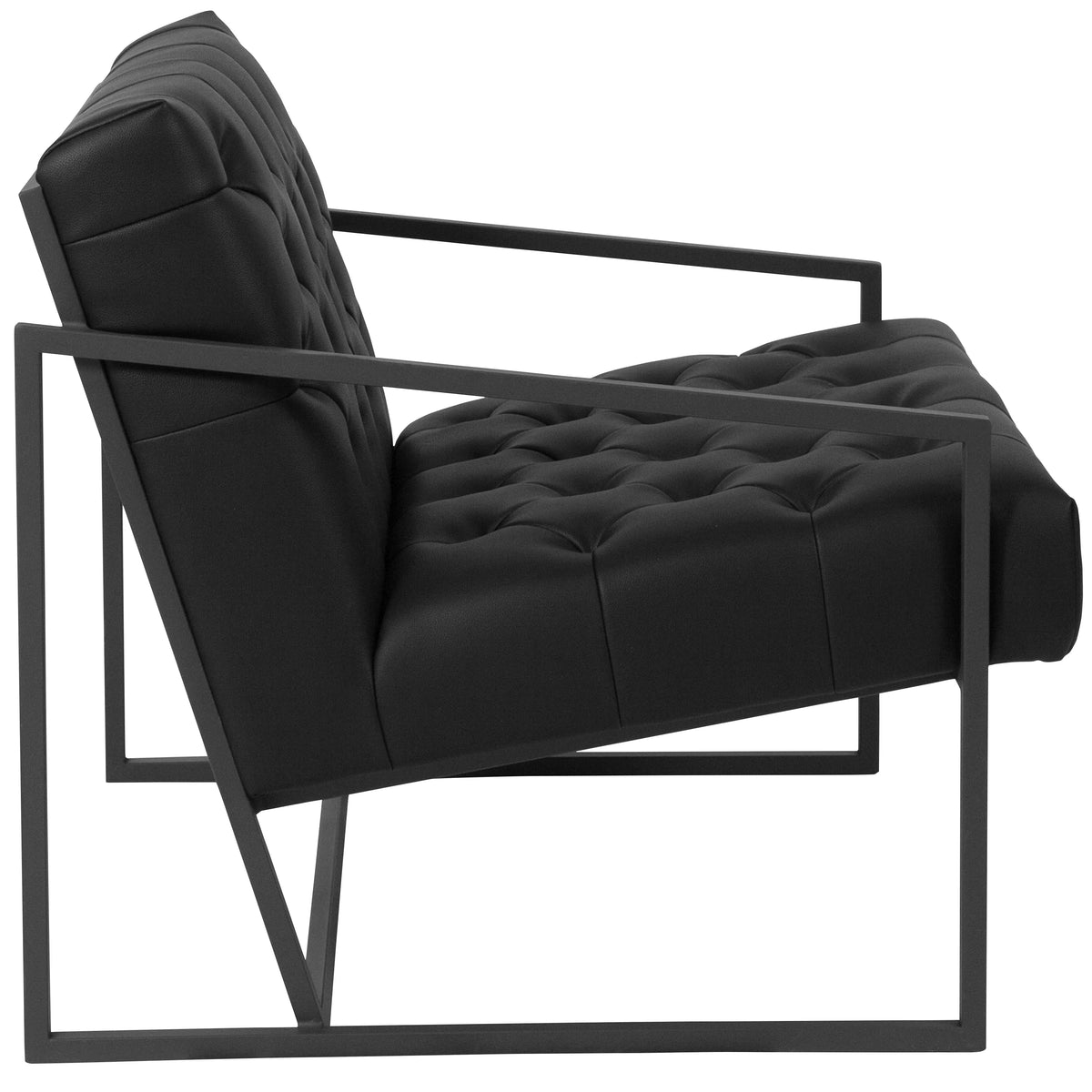 Black Faux Leather Lounge Chair with Dark Gray Metal Frame Z234