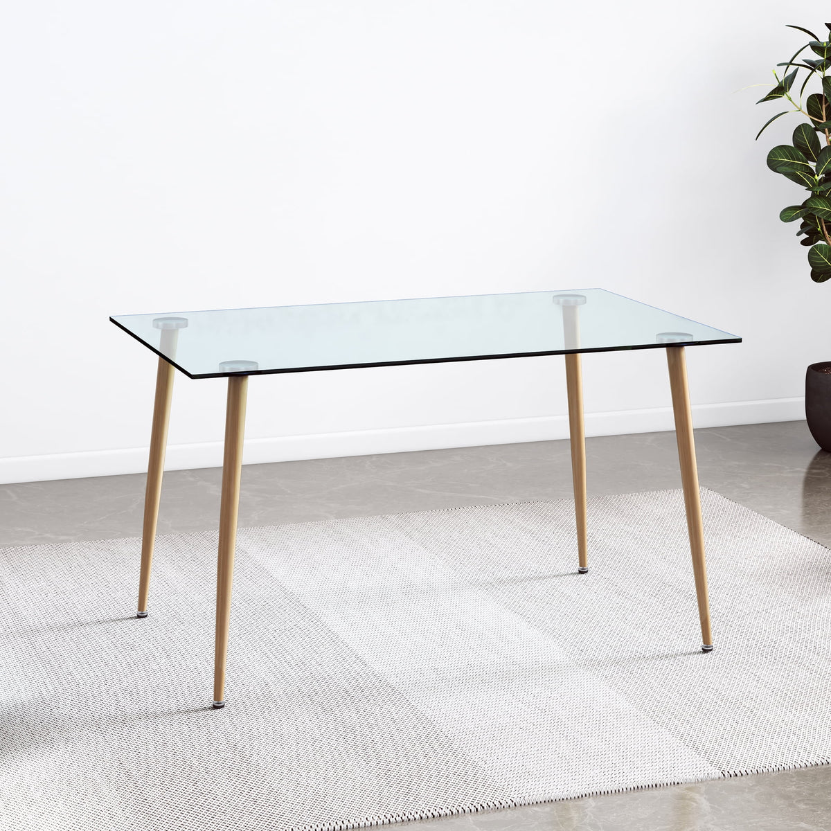 Modern Rectangular Glass Dining Table for 4-6 with Tempered Glass Tabletop L1107