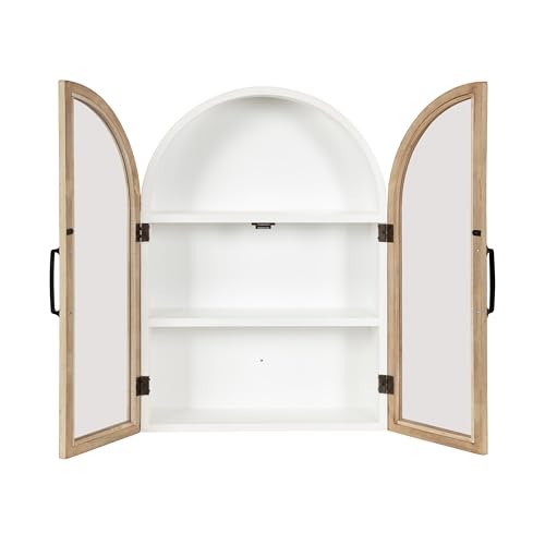 Natural Wood and White Arched Wall Cabinet Q739749
