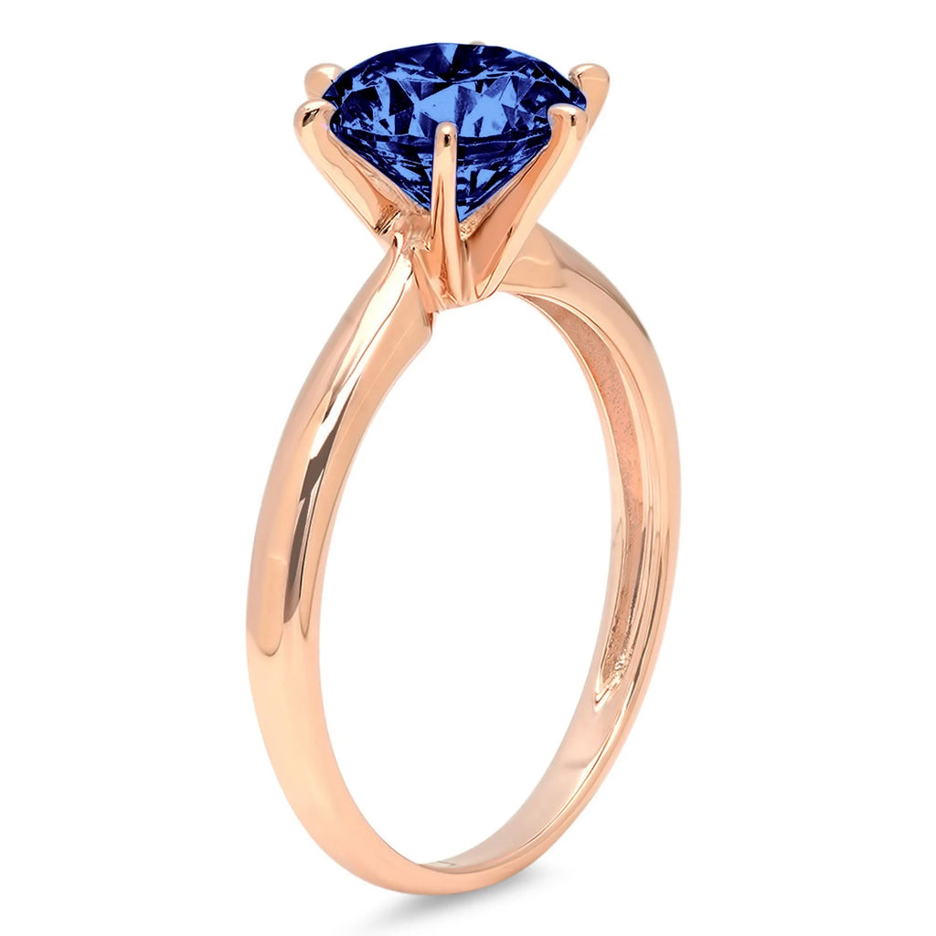 2.5ct Round Cut Blue Simulated Tanzanite 18k Rose Gold Ring Size 9.5 P6626