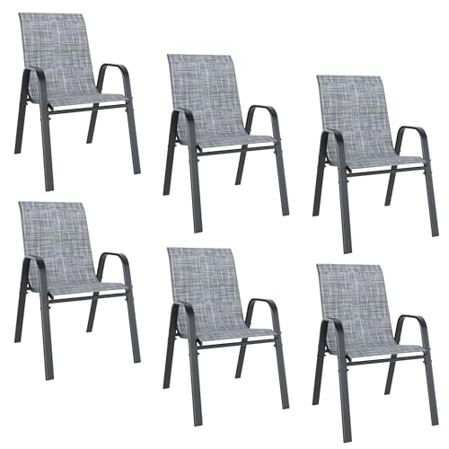 Patio Dining Chairs Set of 4 Stackable Textilene Fabric Rustproof Metal Frame B875419