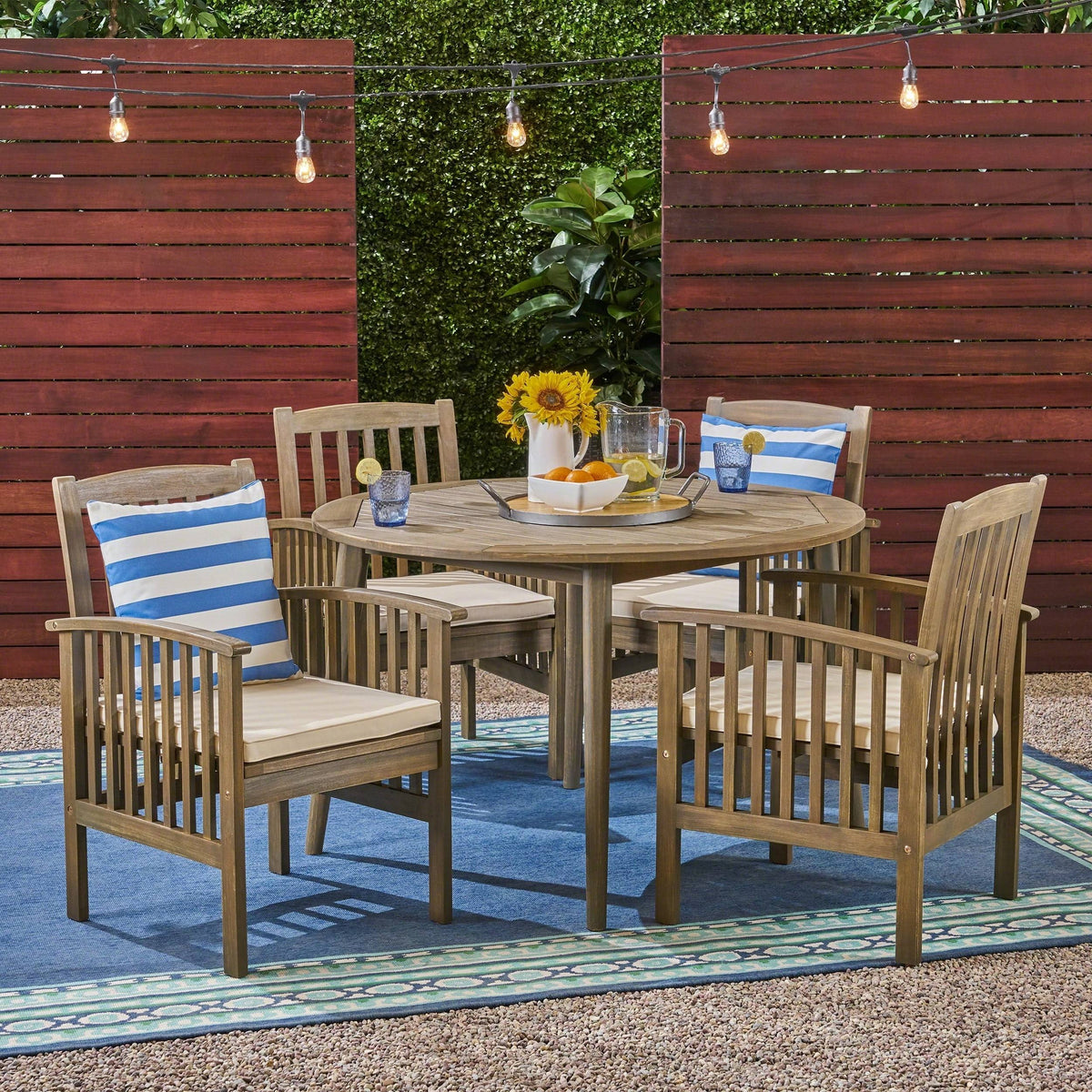 Gray Finish 4-Seater Round Acacia Dining Set L620