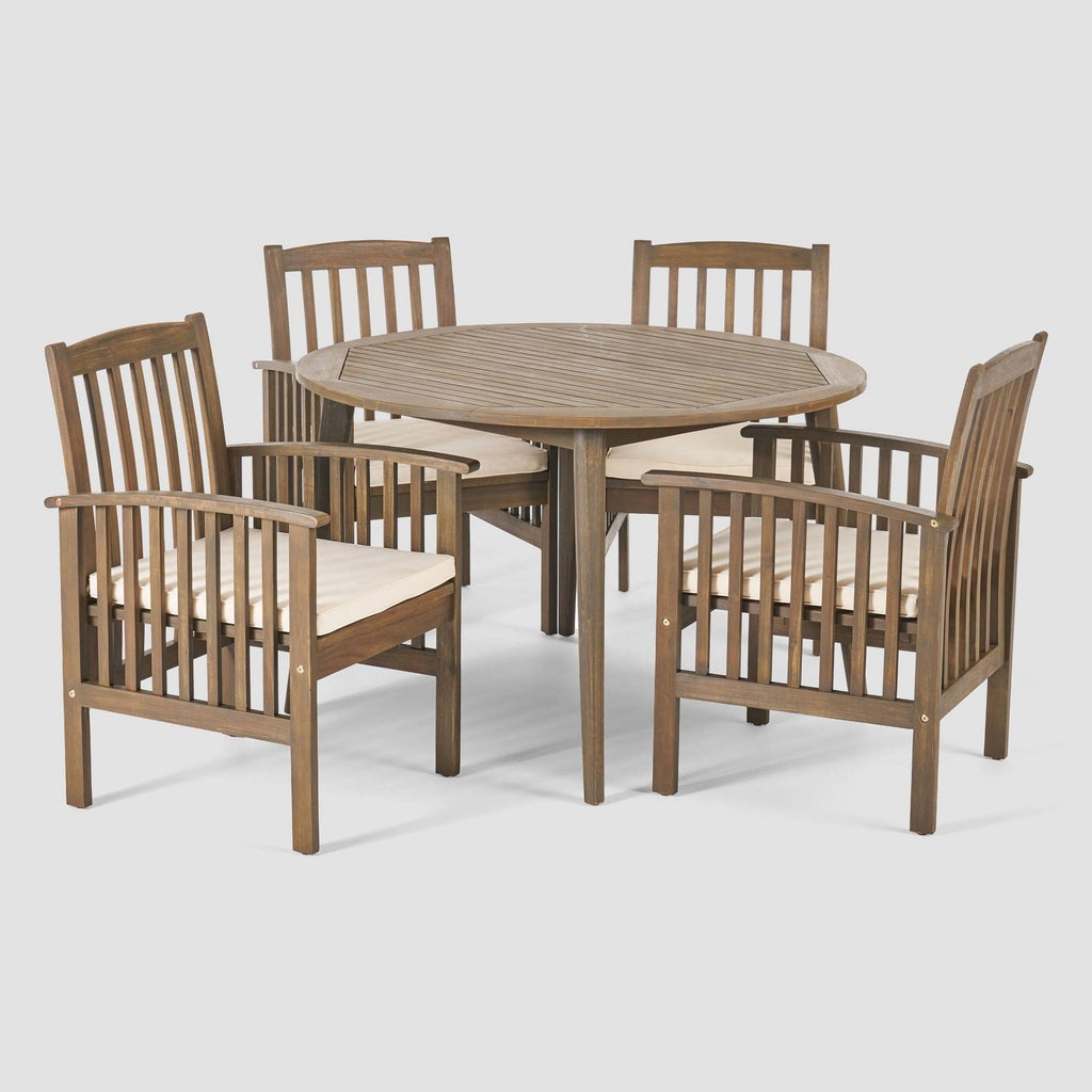 Gray Finish 4-Seater Round Acacia Dining Set L620