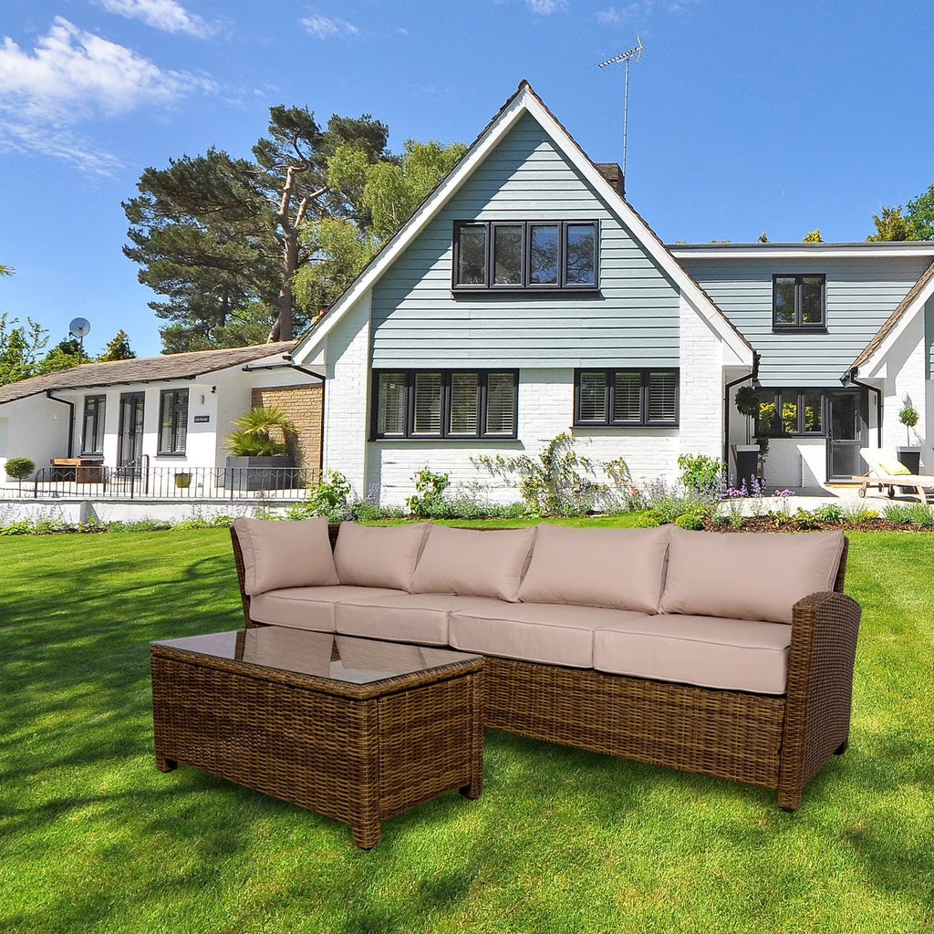 4-Piece Rattan Sectional Sofa Set with Beige Cushions Table N59624