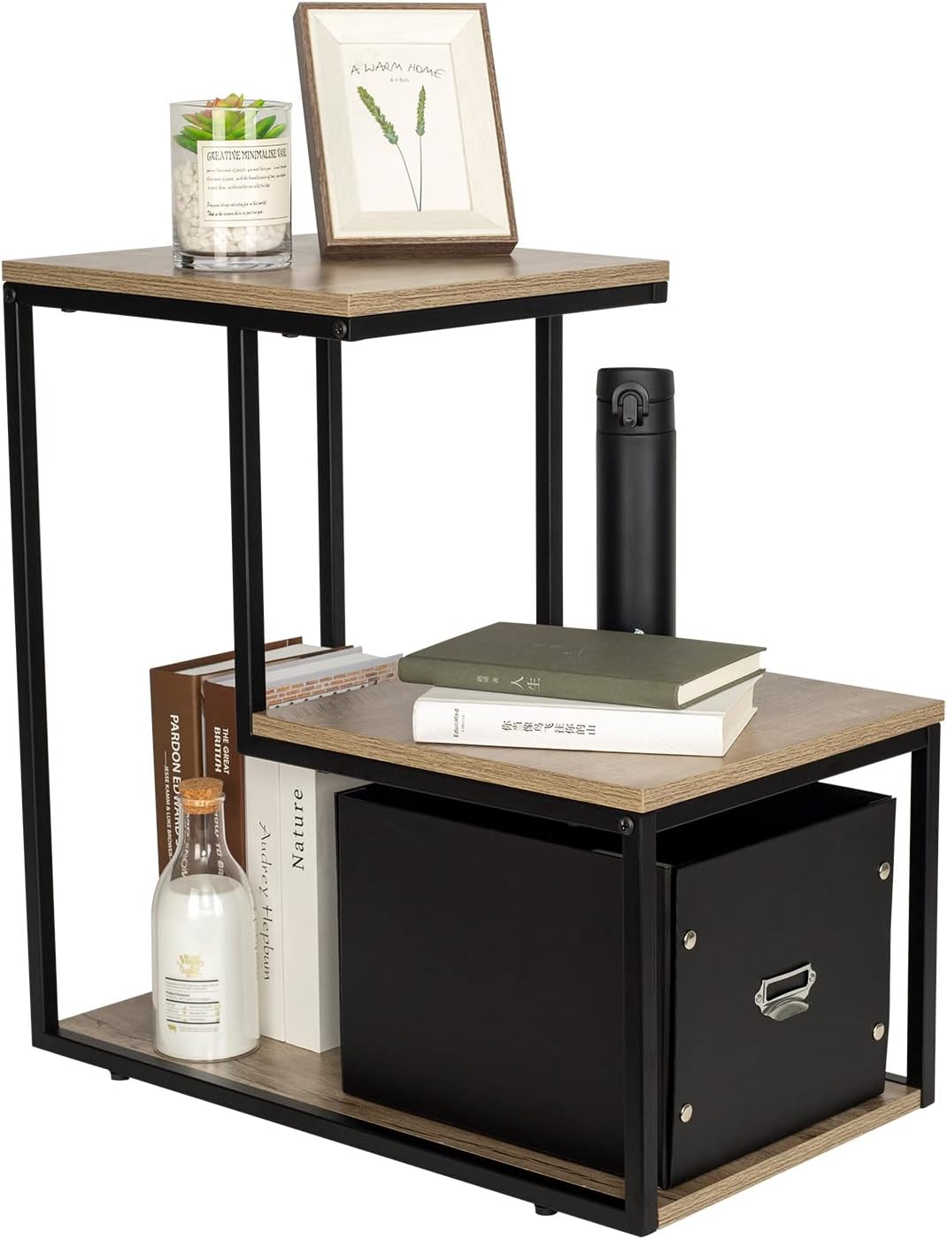 Wooden Sofa Side Table with Storage Shelf and 2 Drawers F279381