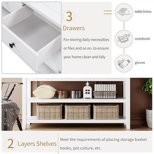 Beige 50" Solid Wood Console Table with 3 Drawers Z877166