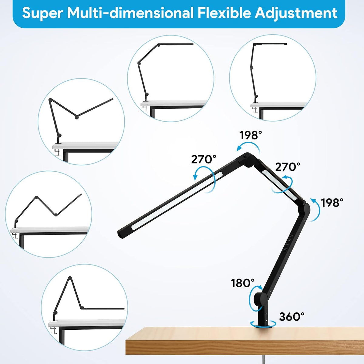 LED Desk Lamp with Clamp, Swing Arm, 4 Color Modes Z2249