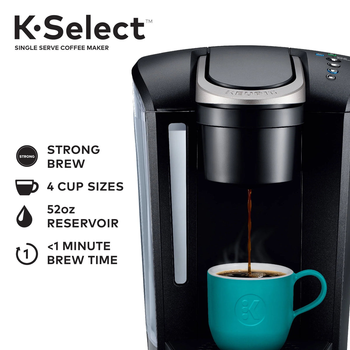 Single-Serve K-Cup Pod Coffee Maker with 12oz Brew Size, Matte Black I161