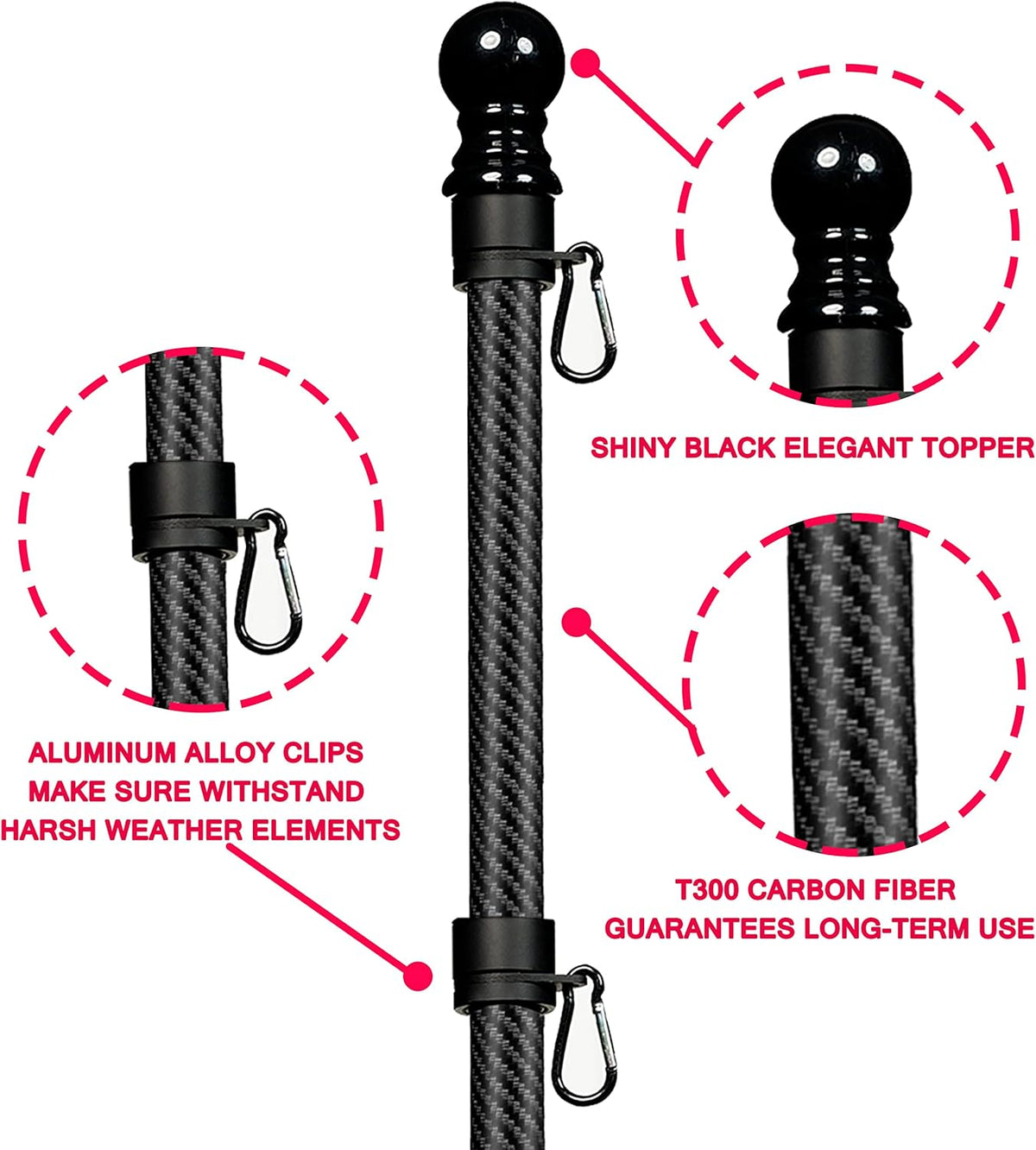 Black Carbon Fiber Flag Pole with Wall Mounted Holder Z169