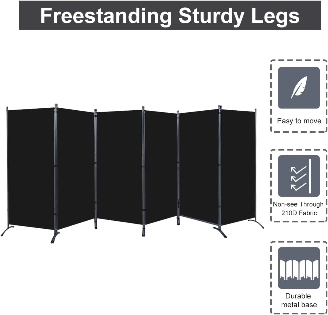 Black 6-Panel Folding Room Divider E4878