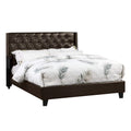 Queen Size Brown Faux Leather Upholstered Wood Bed with Nailhead Trim D7511
