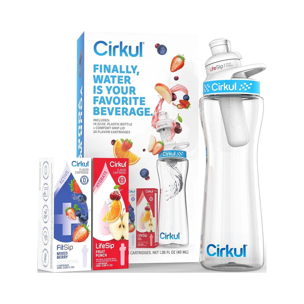 22oz Plastic Water Bottle Starter Kit with Blue Lid and 2 Flavor Cartridges K892566