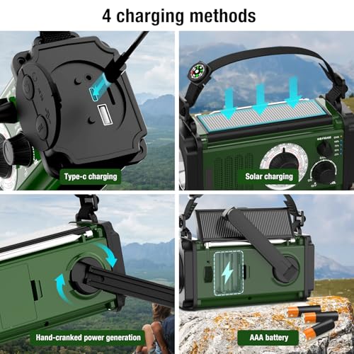 37000mWh Hand Crank Solar NOAA AM FM Weather Radio with Flashlight Reading Lamp SOS Alarm Compass Power Bank S499