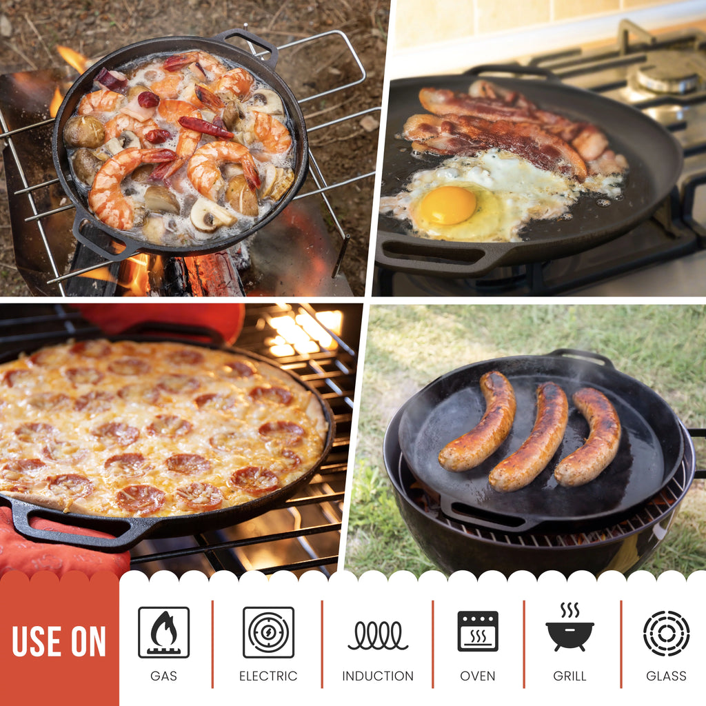 Black 12 in x 14 in x 1 in Cast Iron Baking Pizza Pan N657
